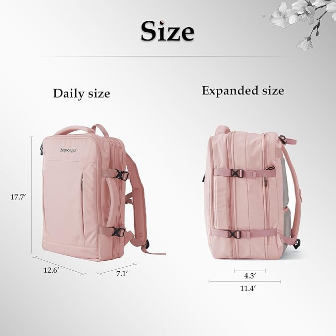 Travel Backpack, Expandable Large Capacity Business Work, Water Repellent Carry On Daypack with USB Charging Port, Fit 17 Inch Laptop, Bag for Men and Women, Pink