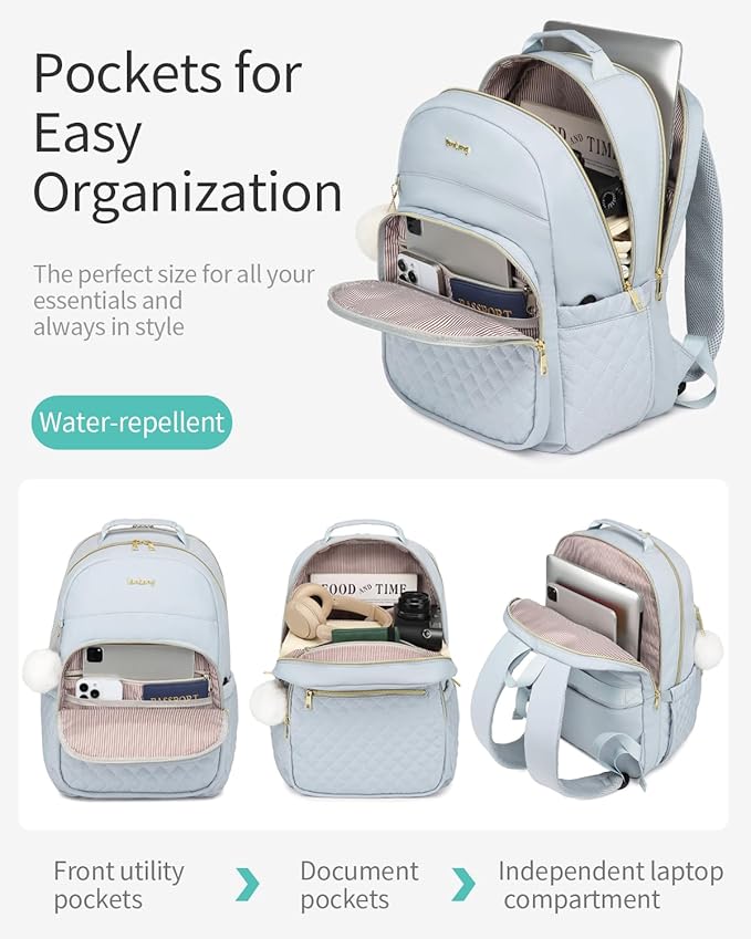 Laptop Backpack Women School Backpack for High School Teen Girls, Water Resistant College Bookbag with Charging Hole for Travel Work, Blue