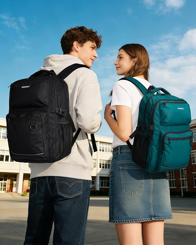 WATERFLY Travel Laptop School Backpack: Big Student College Middle School Bookbag for Women Men, Work Casual Daypack with 15.6" Computer Compartment, Anti Theft Water Resistant Commuter Bag