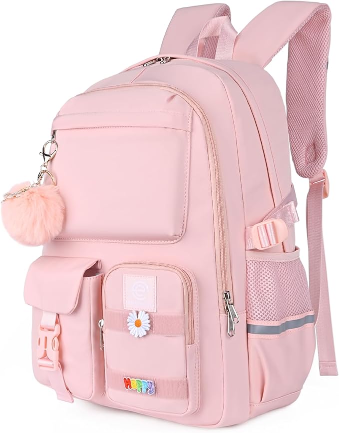 School Backpack for Girls & Women, Bookbag for Middle School & College, Large Travel Daypack for Laptop (Pink)
