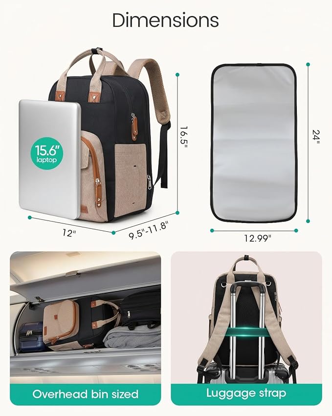 Extra Large Diaper Bag Backpack for Two Kids Twins - Expandable Baby Bag (26-36L), Dual Big Compartments - Includes Changing Pad & Stroller Straps, Unisex Black Khaki