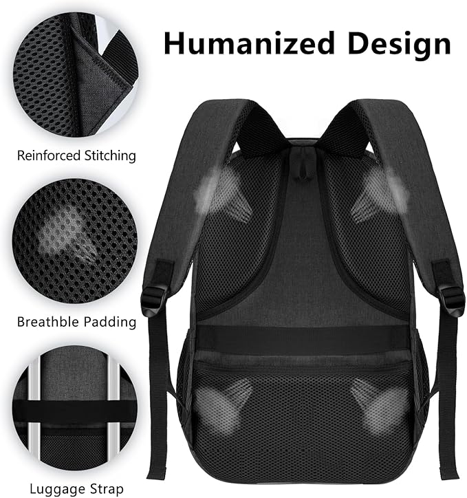 Backpack for Women Men, School Backpack for Boys Girls Teens, 17.3 Inch Laptop Backpack with Reinforced Straps, College Middle High School Bookbag, Water Resistent Business Mochila para hombre, Black