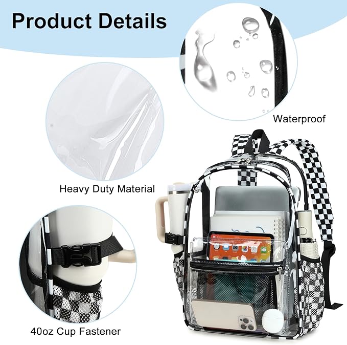 BTOOP Clear Backpack Heavy Duty Transparent Backpack 17" See Through Bookbag for College Work Festival Security with Padded Strap Large Capacity Purple