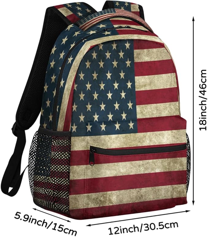 Pardick American USA Flag Backpack for Kids Girls Boys Lightweight School College Students 18in Bookbag Large Capacity Computer Backpacks Laptop Rucksack Travel Gym Hiking Camping Daypack