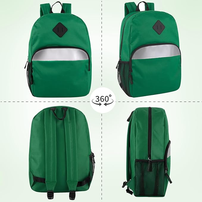 Trail maker Reflective School Backpack for Kids | Colorful Backpack with Adjustable Straps, Side Water Bottle Pockets (Green)