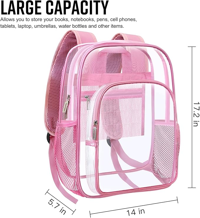 HEEYA Clear Backpack Heavy Duty Transparent Backpack for Security, Sports, Work, Travel, Stadium