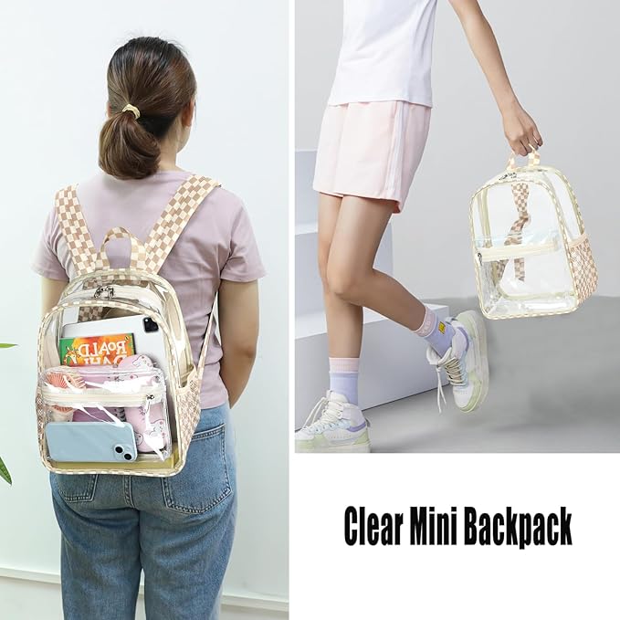 BTOOP Clear Mini Backpack for Stadium Events 12x12x6 Small Transparent Backpacks Plastic See Through Clear Bag for Concerts Work Festival Security Travel