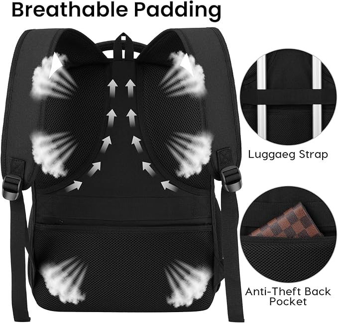 BIKROD Backpack for Men and Women, School Backpacks for Teen Boys Water Resistant TSA Travel Backpack with USB Charging Port, Business Anti Theft Sturdy Computer Bag Gifts Fits 15.6 Inch Laptop,Black