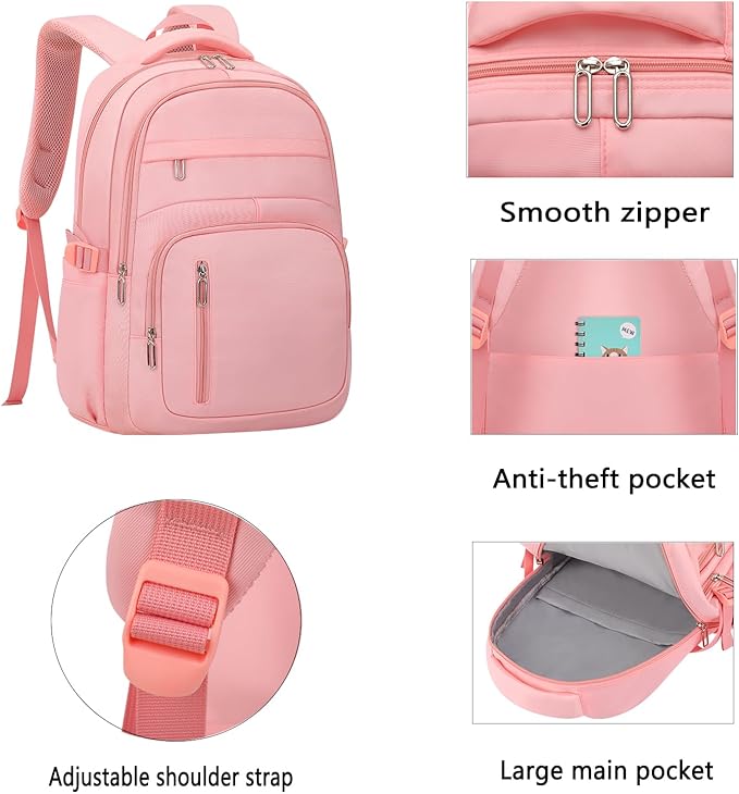 Cute School Backpack for Women Men Casual Travel Laptop Backpack Aesthetic Lightweight College Bookbags for Kids(Pink)