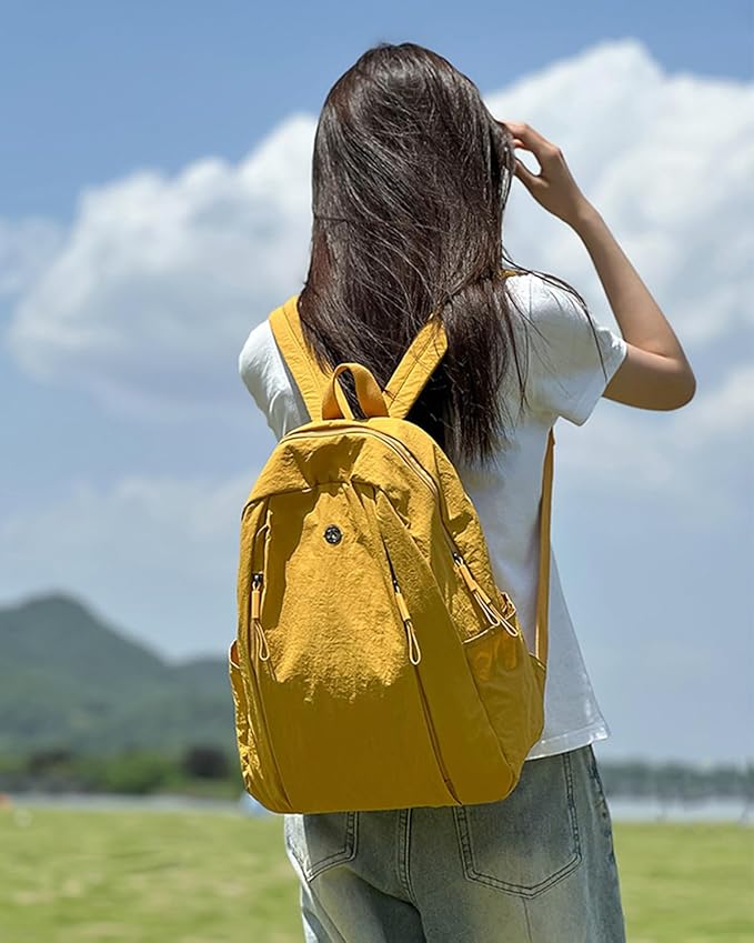 maytopia Nylon Backpack for Women Men, Waterproof Travel Backpack Purse Casual Daypack, Gym School Backpack for Daily Cycling (Yellow)
