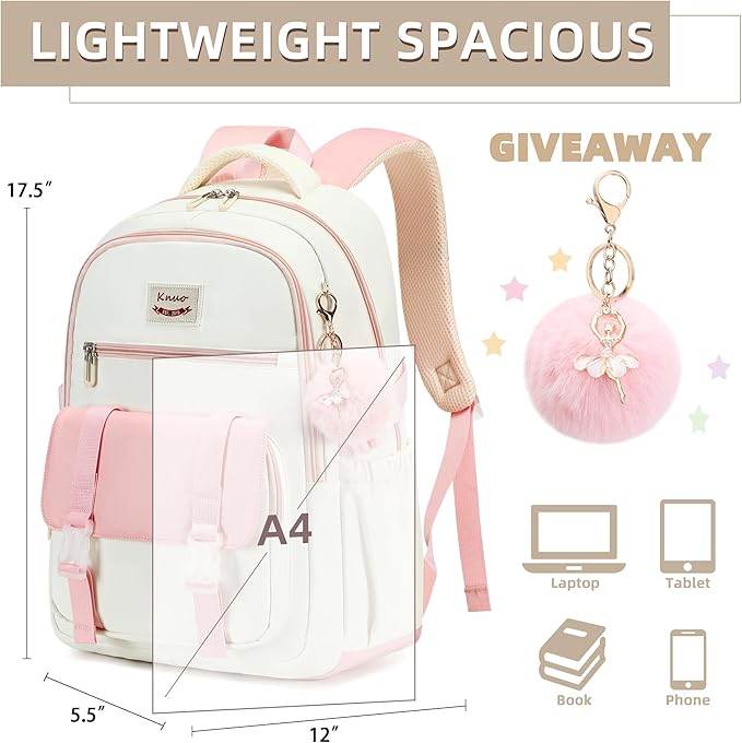 School Backpack for Teen Girls College Backpacks for Women Students Bookbag Large 15.6 Inch Laptop Bags Kids Kindergarten Elementary Middle School Bag Anti Theft Daypack Travel Back Pack Pink