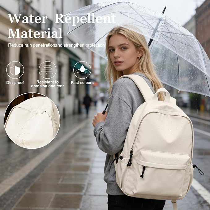 Middle School Backpack For Men Women Simple Backpack For College Students Aesthetic High School Bag Waterproof Bookbag For Teens Girls Boys（Beige）