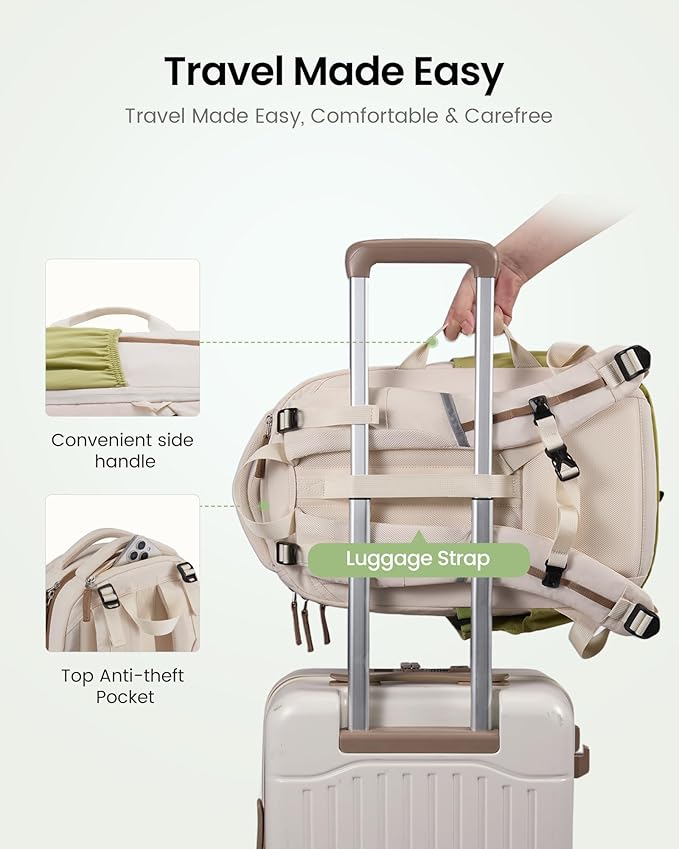 LOVEVOOK Travel Backpack for Women & Men With Giant Tumbler Holder,15.6 Inch Classic Laptop Work College Teacher Carry on Backpack Purse,Personal Item Backpack Hiking Computer Bag,Beige-Mustard Green