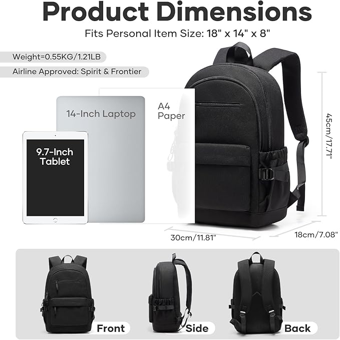 School Bag, Water Resistant School Backpack for Teen Girls Boys, 14 Inch Laptop Backpack for Women Men, Durable Lightweight Bookbag for Middle High School & College, Travel Daypack, Black