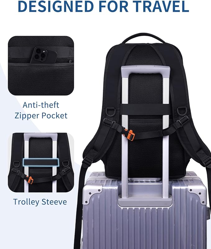 WANDF 15.6-Inch Laptop Backpack for Women, Travel Backpack Water-Resistant Lightweight College Backpack for Work Casual Business Weekender (Black)