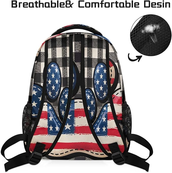 Pardick Paw USA Flag Backpack for Kids Girls Boys Lightweight School College Students 18in Bookbag Large Capacity Computer Backpacks Laptop Rucksack Travel Gym Hiking Camping Daypack
