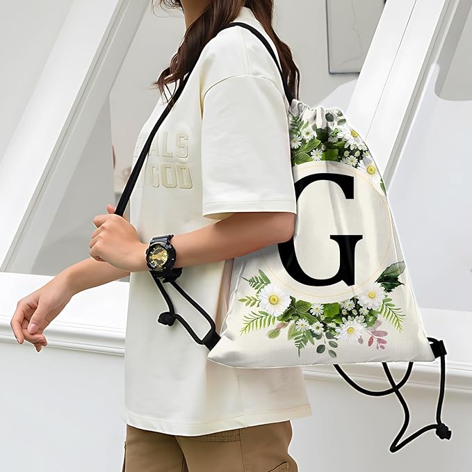 Initial Letter Drawstring Backpack String Sports Gym Bags Waterproof Sackpack Cute for Men Women Beach (13"×17") (Letter-G)