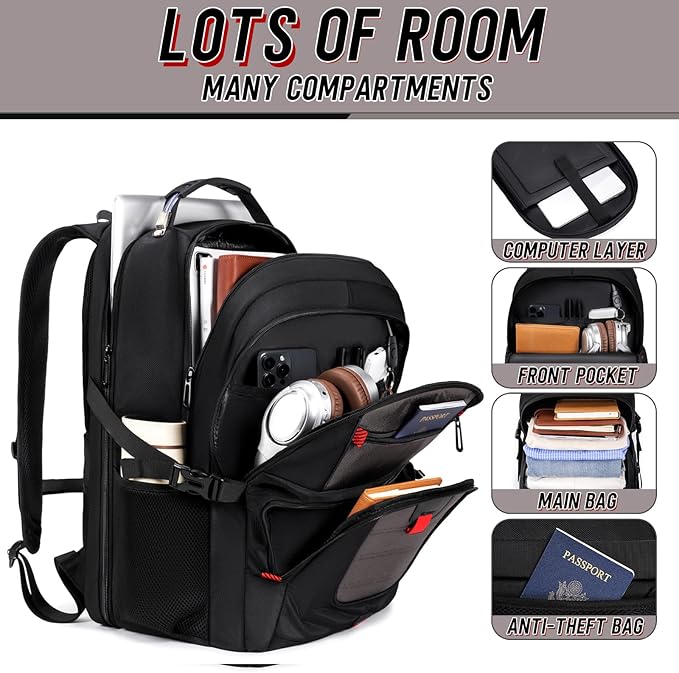 Z-MGKISS Travel Backpack, TSA Airline Approved, Travel Laptop Backpack with USB Charging Port, Large,Grey