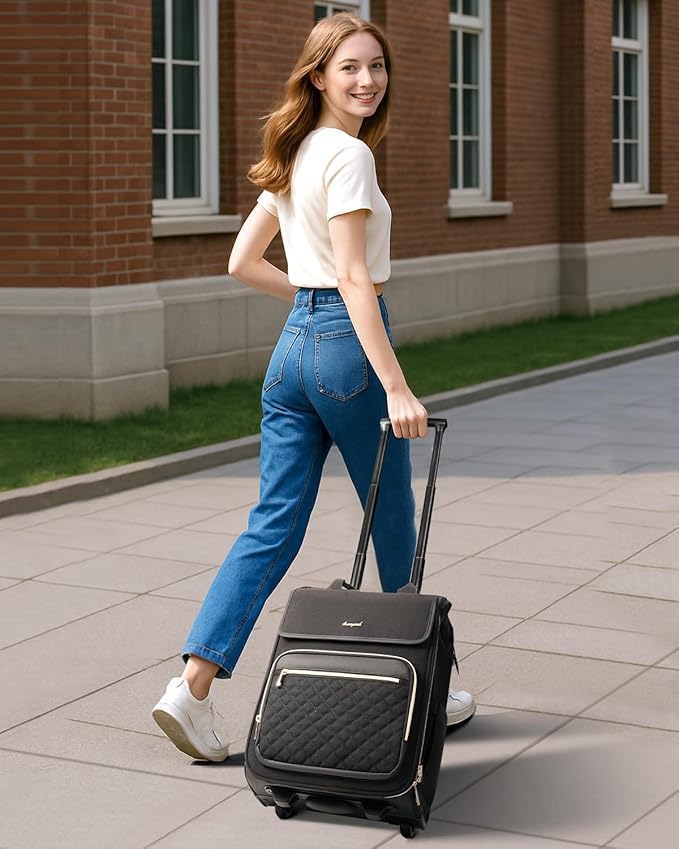 Rolling Backpack for Women, Travel Rolling Laptop Backpack with Wheels, Vertical & Horizontal Storage 2 In 1, Flip-Top Design, Water-Resistant Overnight College Underseat Carry on Luggage