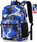 YAMTION School Backpack Stone Textured,Classic Bookbag Men and Teen Boy Schoolbag with USB Charging Port for High School College Office Work Travel