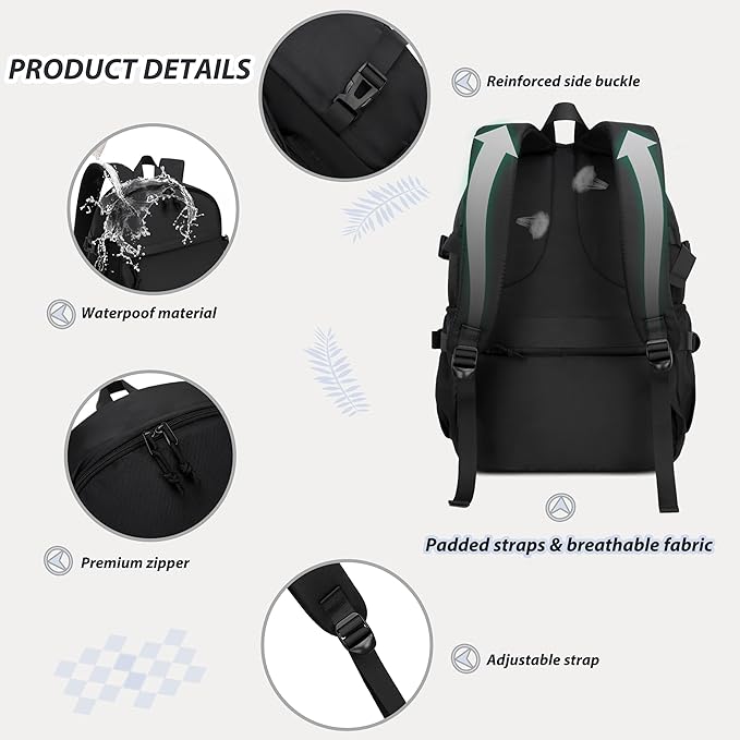 Caoroky knight College Laptop Backpack for Men Women 3 PCS Set Bookbag School Backpacks with Lunch Bag Pencil Case Anti Theft Travel Backpack Rucksack-Large,Black