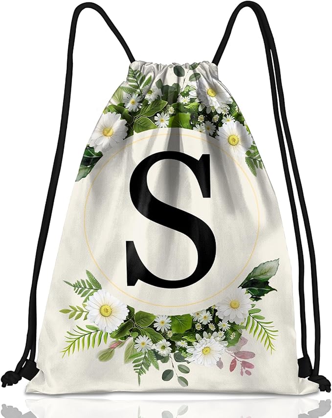 Initial Letter Drawstring Backpack String Sports Gym Bags Waterproof Sackpack Cute for Men Women Beach (13"×17") (Letter-S)