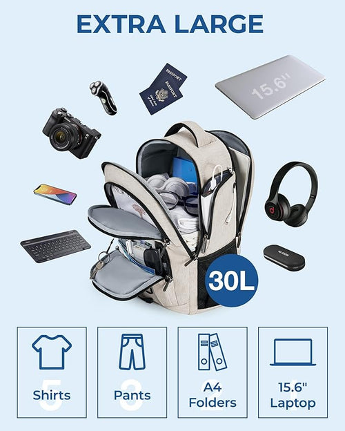 BAGSMART Unisex Laptop Backpack, 15.6-inch Anti-Theft, Water Resistant, with USB Charger Hole, Beige
