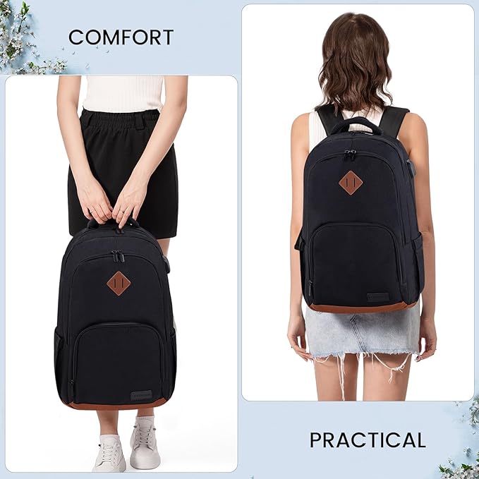 LOVEVOOK School Backpack for Women Men Black Backpack with 17.3" Laptop Compartment Lightweight Bookbag for College Work High School