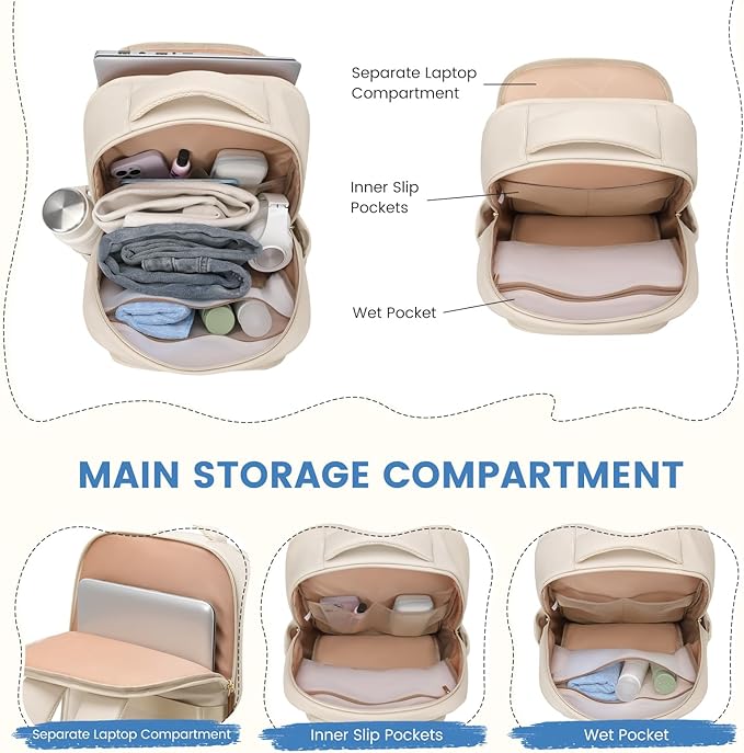 Lunch Backpack 16 Inch Laptop Backpack with Insulated Cooler Lunch Box Food Bag for College Work Camping Picnics (Apricot)