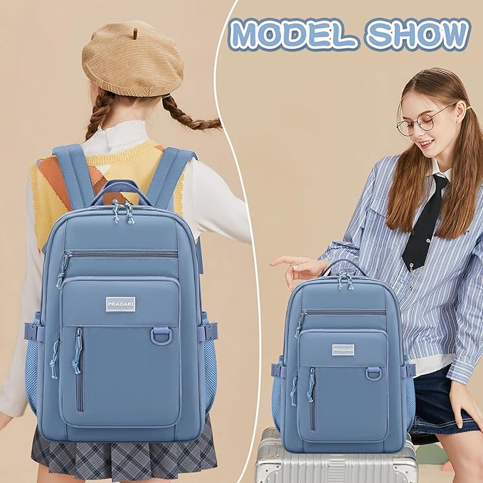 Kids Backpack for School Cute Aesthetic Blue Backpack Girls Student Bookbag Women Travel Lightweight Book Bag