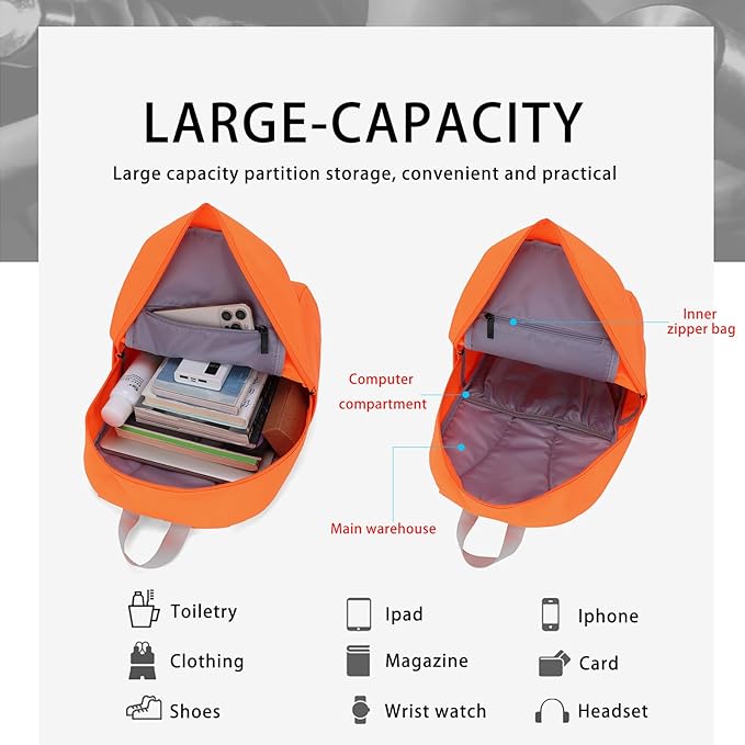 HEAD Waterproof Gym Backpack for Women, Compact Sport Backpack for College/Hiking/Fitness/Outdoor/Daily, (Orange)