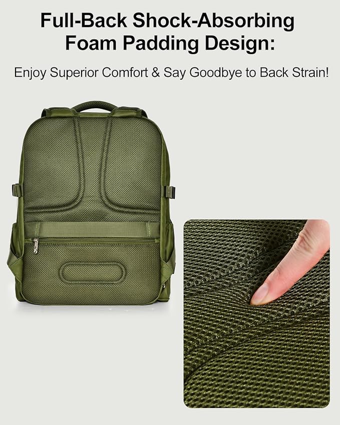 Travel Backpack for Women & Men, Large Carry On Personal Item Bag Airline Approved, Waterproof Traveling Overnight Bags, Gifts Laptop Backpack for Travelers College-Students Commuters (Green/Beige)