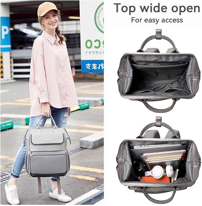 Laptop Backpack for Women & Men. 15.6 Inch Computer Backpack for Work Business, Waterproof Teacher Nurse Bag with Large Capacity, Lightweight College Bookbag Bags, Casual Daypack for Travel Grey