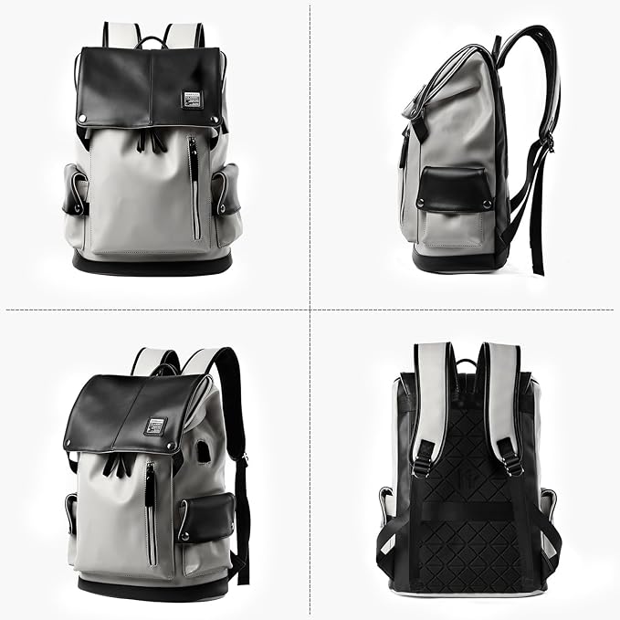 Vintage Leather Travel Backpack For Men Fit 15.6 inch Laptop Waterproof Large School Casual Bookbag Work College Smooth Zipper Backpack Gift