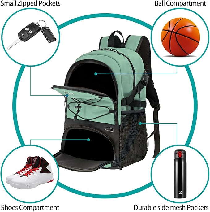WOLT Basketball Backpack Large Sports Bag with Separate Ball Holder & Shoes Compartment, Best for Basketball, Soccer,Gym