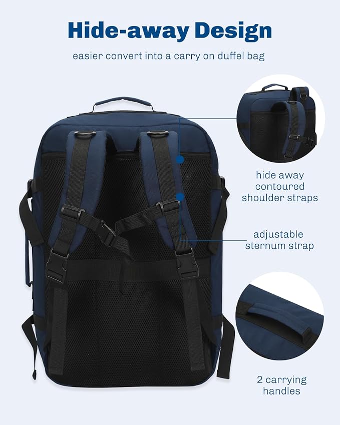 Hynes Eagle Carry on Backpack 38L Large Travel Backpack for Women Flight Approved Weekender Bag Laptop Backpack Men 15 inches Dark Blue