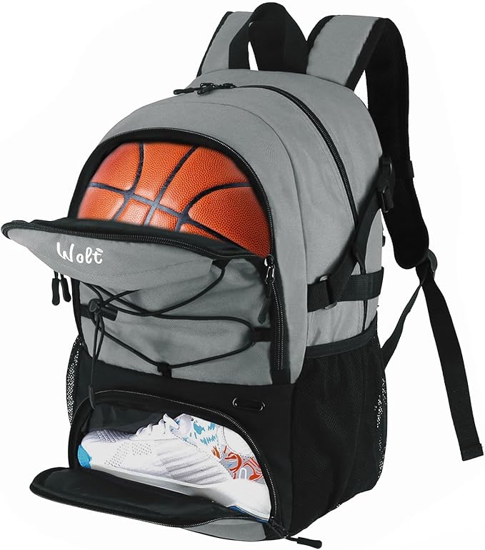 WOLT Basketball Backpack Large Sports Bag with Separate Ball Holder & Shoes Compartment, Best for Basketball, Soccer,Gym