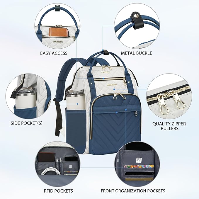 KROSER Laptop Backpack 17" Stylish Backpack Water Repellent College Casual Daypack with USB Port Travel Business Work Bag for Men/Women-Beige/Haze Blue