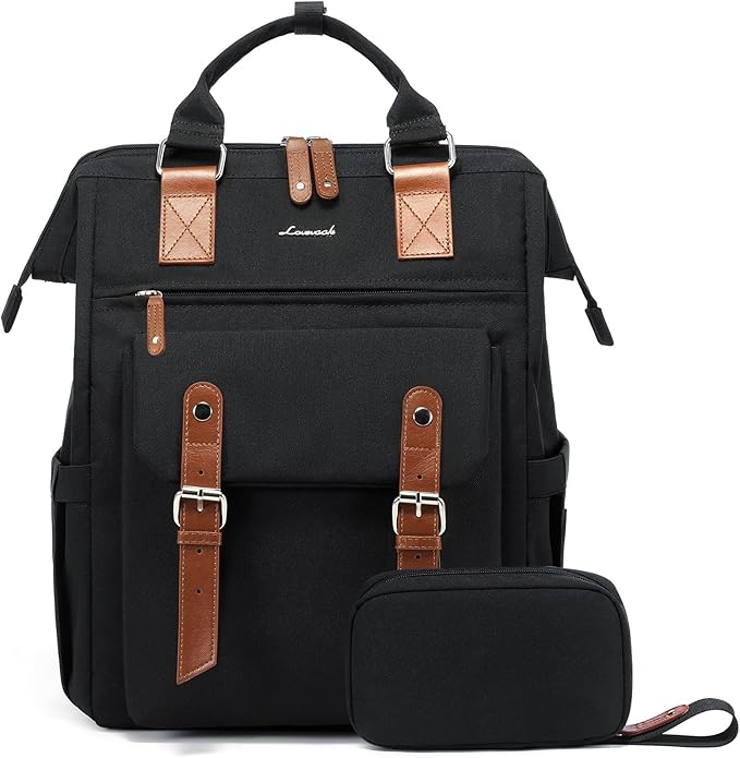 LOVEVOOK Laptop Backpack for Women, School Backpack for Teen Girls, Work Travel Backpack Purse, Commuter Business Computer Bag Teacher Nurse Bags, College Student Bookbag, 15.6 Inch, Black-brown