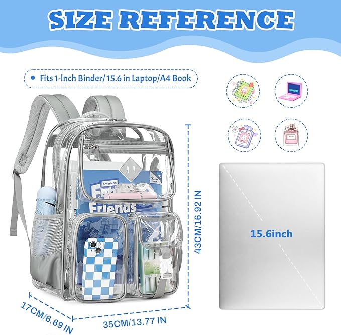 Clear Backpack for School,Heavy Duty PVC Transparent Bookbag for Girls Stadium Approved See Through Backpack