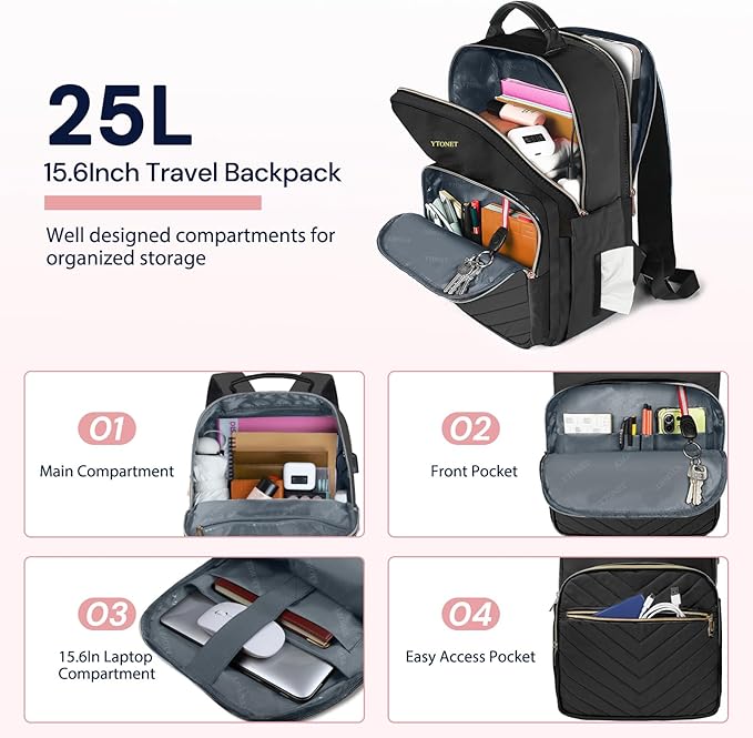 Ytonet Rolling Briefcase for Women, 2pcs Set 15.6 Inch Travel Backpack with 17.3 Inch Rolling Laptop Bag, Large Roller Laptop Briefcase with Wheels, Water Resistant Roller Teacher Bag for work, Black