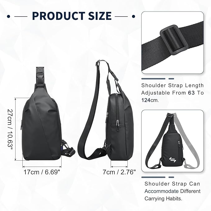 Small Sling Bag, Waterproof Nylon 7.9 Inch Crossbody Chest Bags Daypack Backpack with Anti-theft Pocket for Men Women (Black)