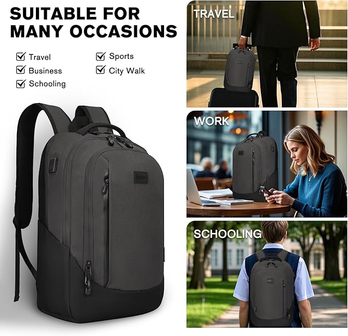 Goloni Multi-functional Travel Backpack, Large Capacity for Men Women Waterproof Business Work Bag, College Laptop Backpack with USB Charging Port, Suitable for 17-inch Computers