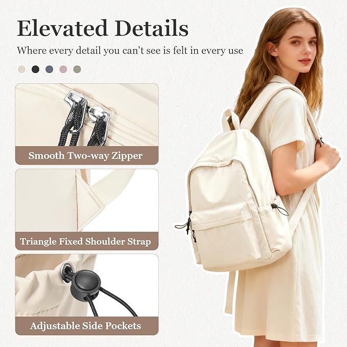 Middle School Backpack For Men Women Simple Backpack For College Students Aesthetic High School Bag Waterproof Bookbag For Teens Girls Boys（Beige）