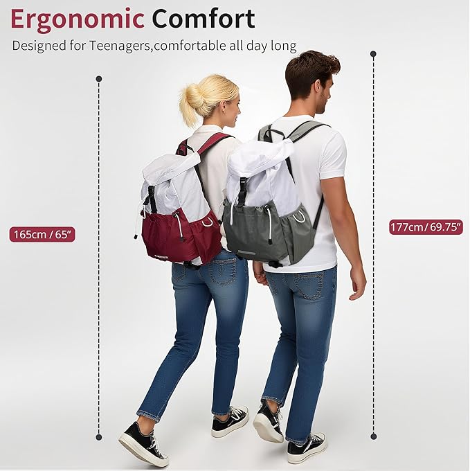 Drawstring Backpack for Teen Girls Boys, Work College Travel 17 Inch Laptop Backpack, Cute Back to School Bookbag, Casual Daypack for Middle High School University Daily Use Gym