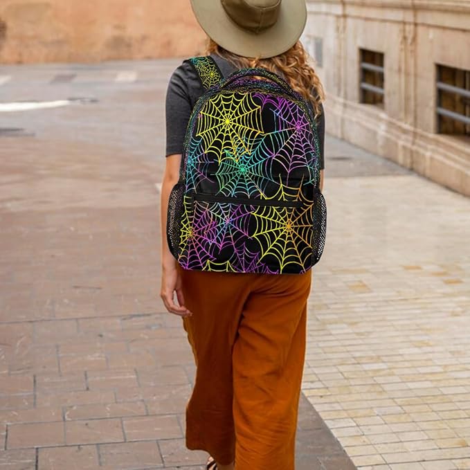 Pardick Colorful Spider Web Backpack for Kids Girls Boys Lightweight School College Students 18in Bookbag Large Capacity Computer Backpacks Laptop Rucksack Travel Gym Hiking Camping Daypack