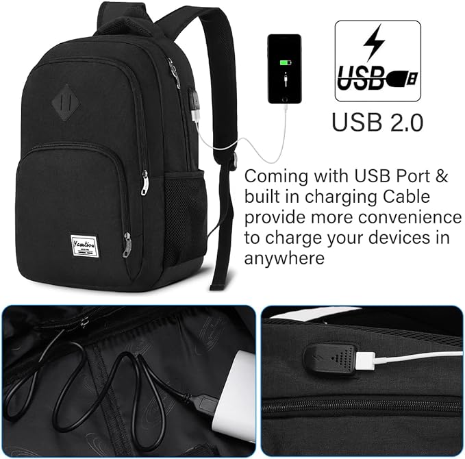 YAMTION Backpack for Men and Women,School Backpack for Teenager,15.6 inch Laptop Bookbag with USB Charging port for Business Work College Travel Trip