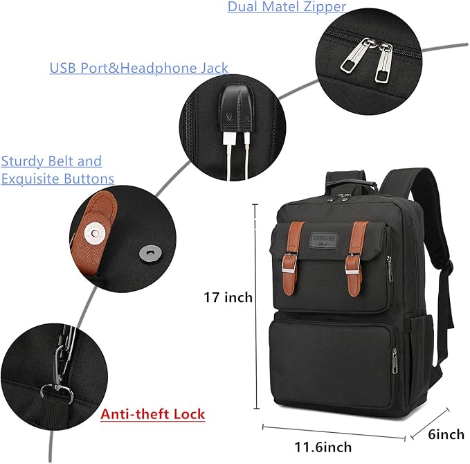 YALUNDISI Laptop Backpack for Women Men Vintage Backpack Bookbags Anti Theft Bookbag 15.6inch
