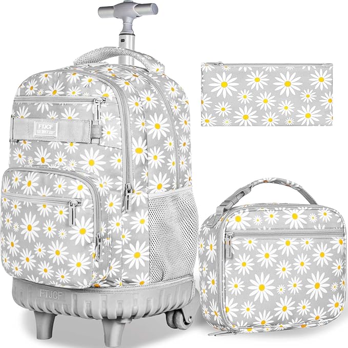 Rolling Backpack for Womens and Mens, Adults Wheeled Bookbag with Lunch Box for Girls and Boys.
