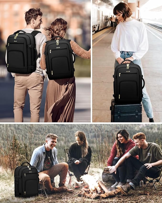LOVEVOOK Travel Backpack for Women, 50L Carry On Backpack Flight Approved with Garment Bag, TSA Personal Item Travel Bag Fit 17 Inch Laptop, Business Weekender Waterproof Daypack With 2 Cubes, Black